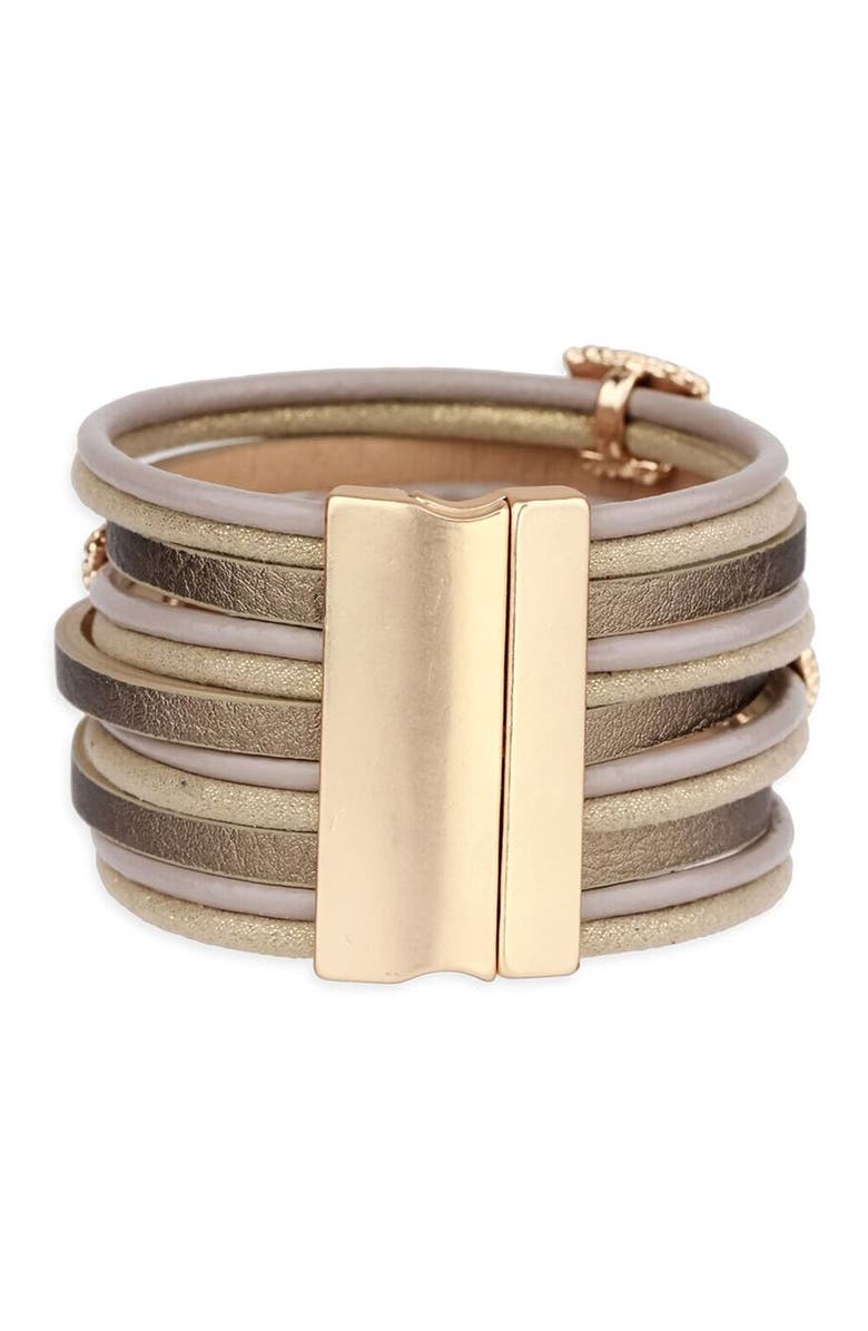 SAACHI Caviar Bead Metallic Allure Leather Bracelet, Alternate, color, 