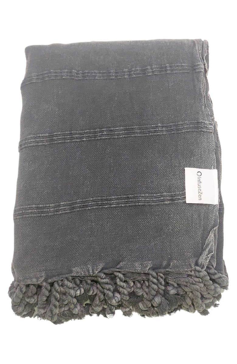 InfuseZen Stonewashed Organic XL Turkish Throw Blanket, Main, color, Faded Black