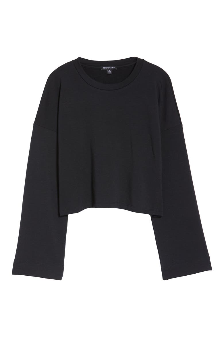 Tunnel Sleeve Crop Pullover, Alternate, color, BLACK