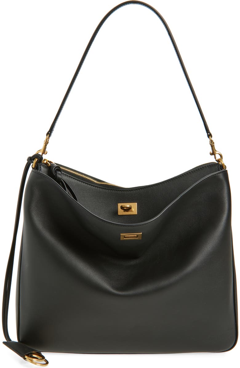 Balenciaga Medium Rodeo Leather Hobo Bag, Main, color, 1000 Black