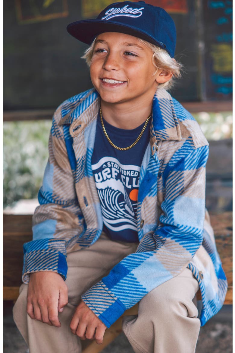 Kids' Alpine Plaid Fleece Button-Up Shirt, Alternate, color, CROWN BLUE