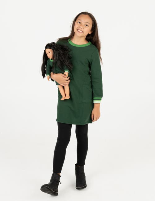 Leveret Girls Sweatshirt Dress With Matching Doll Dress In Green