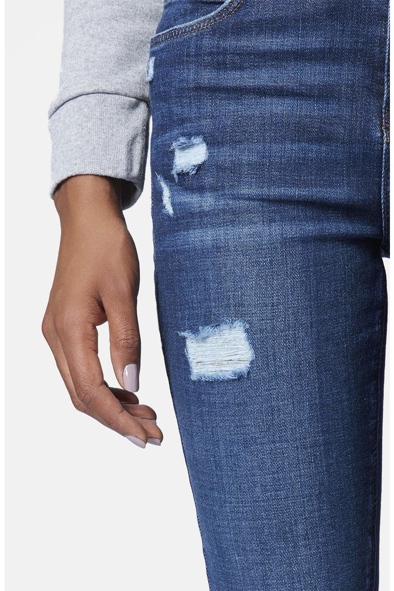 Moto Ripped Skinny Jeans, Alternate, color, DARK DENIM