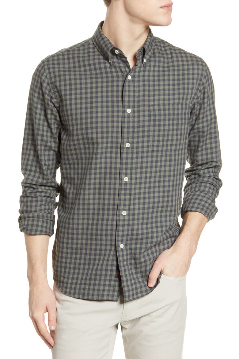Everyday Check Button-Down Shirt, Main, color, OLIVE BLACK GINGHAM
