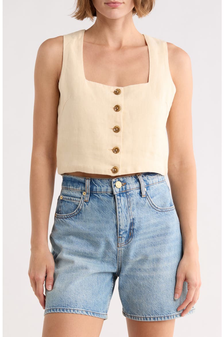 Lizzie Button Crop Top, Main, color, WHEAT LINEN