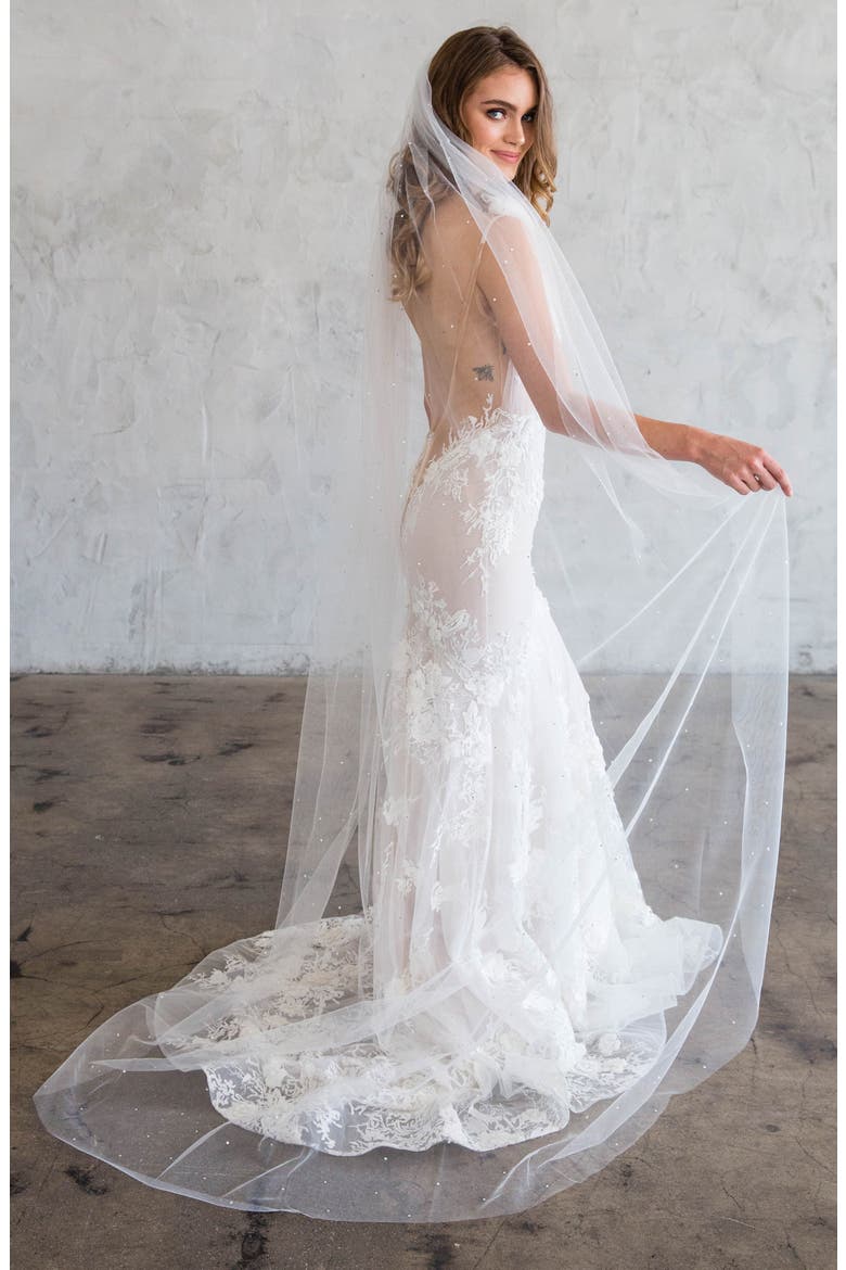Estee Swarovski Crystal Chapel Veil, Alternate, color, IVORY