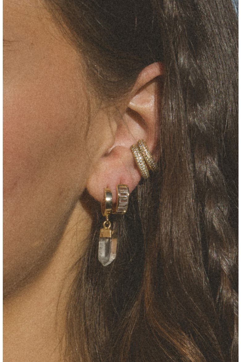 Aura Quartz Huggie Hoop Earrings, Alternate, color, GOLD