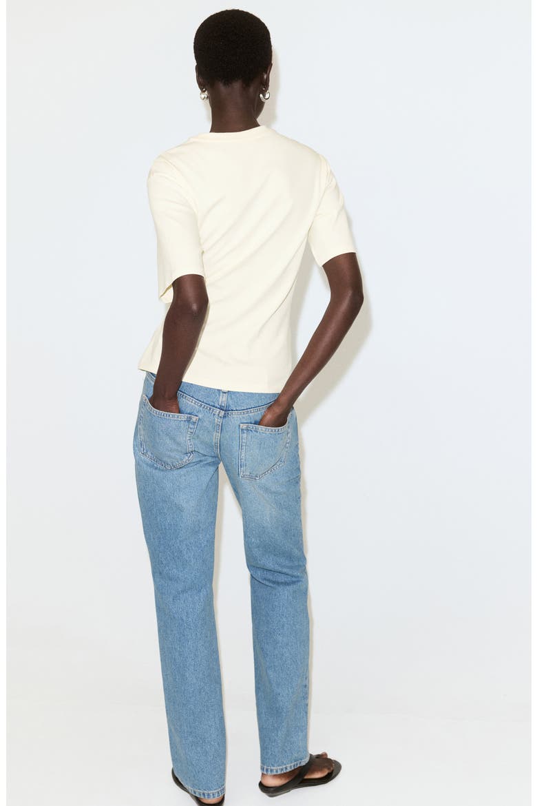 Side Tie Stretch Cotton T-Shirt, Alternate, color, VANILLA