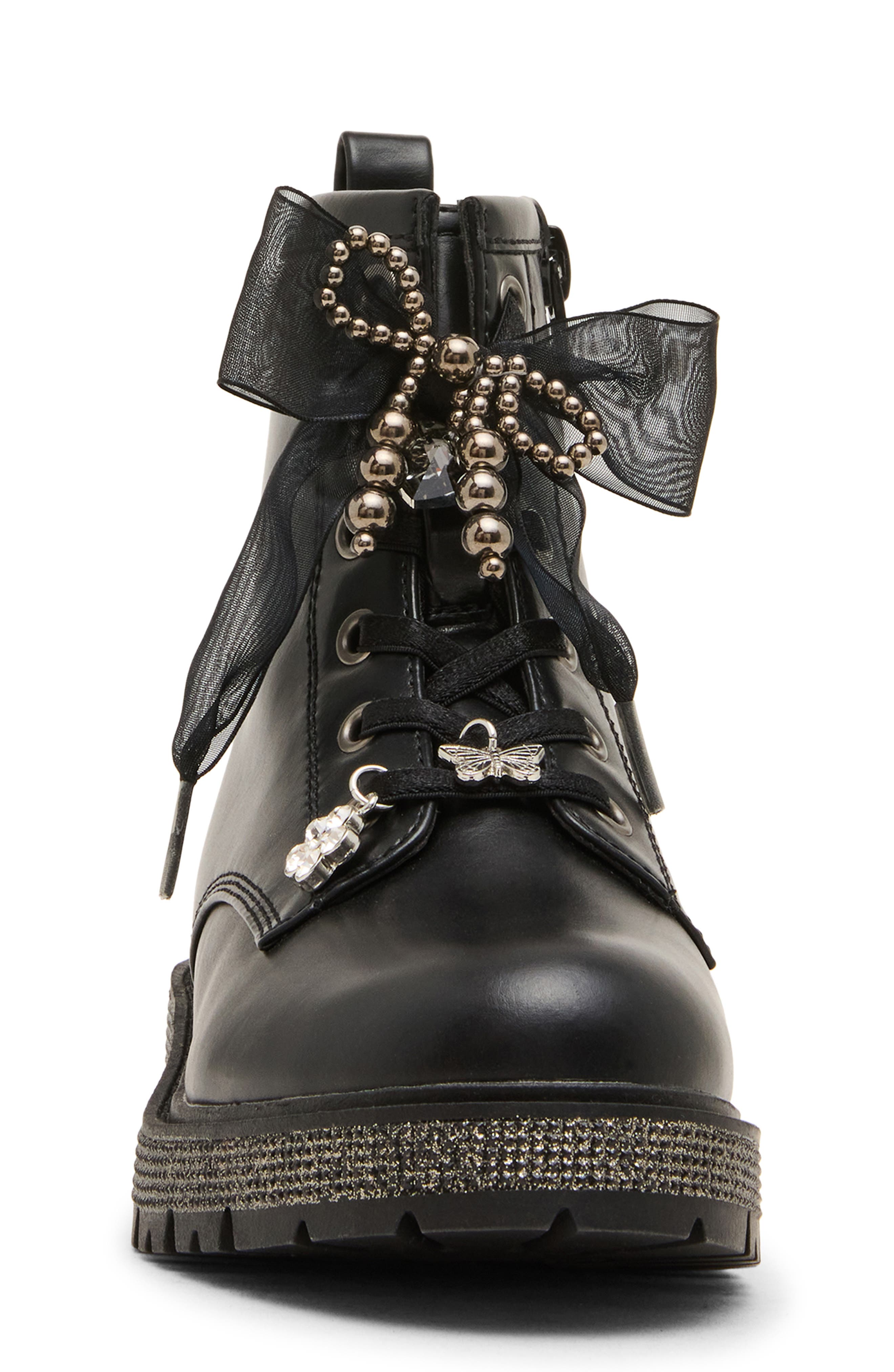 Kids' Jluxelle Faux Leather Combat Boot, Alternate, color, BLACK