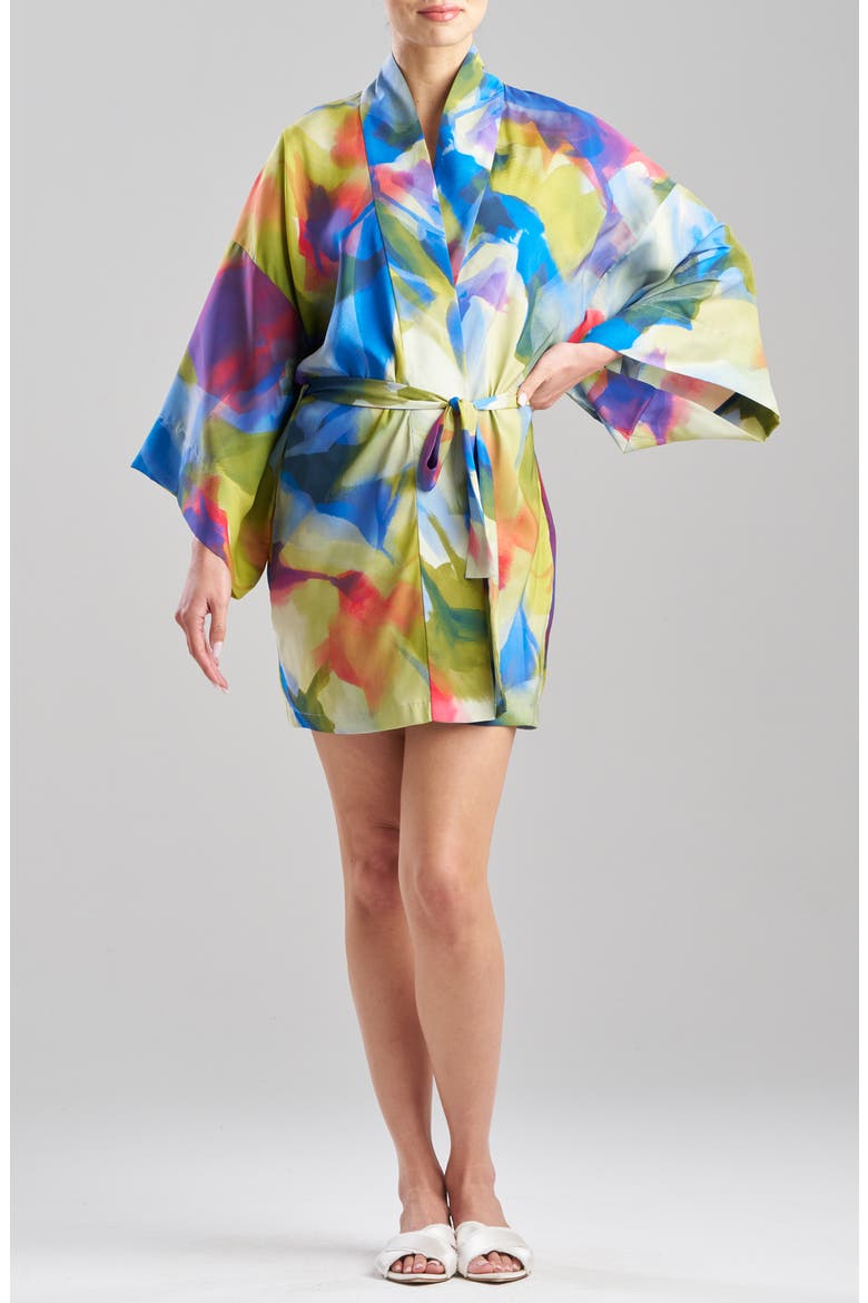 Kumo Printed Stretch Satin Short Robe, Main, color, KUMO MULTI
