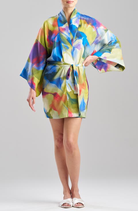 Kumo Printed Stretch Satin Short Robe