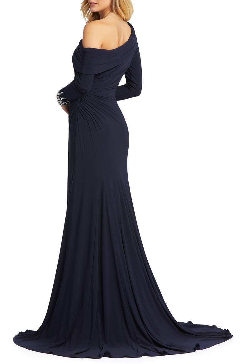 Jeweled Cuff Drop Shoulder Faux Wrap Gown, Alternate, color, MIDNIGHT