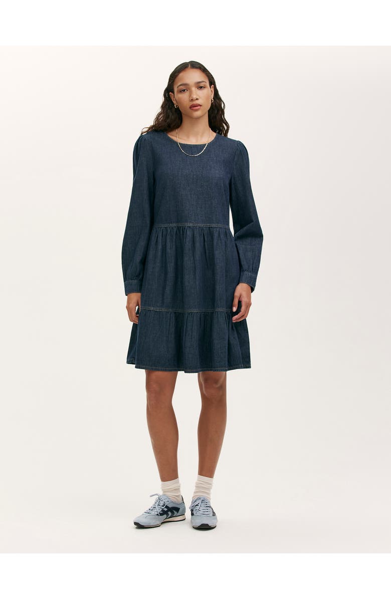 Finery London Nancy Denim Short Tiered Dress, Main, color, Indigo