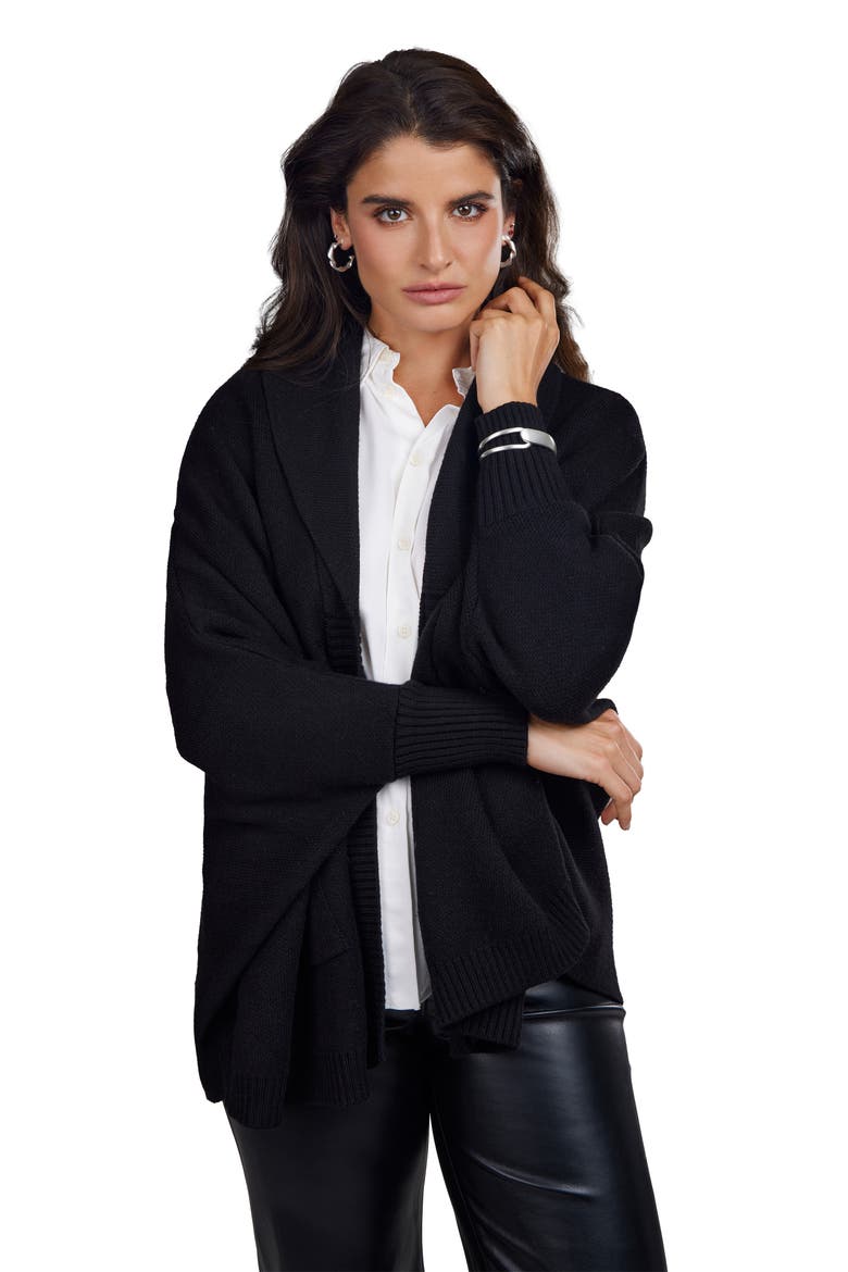 Shawl Rib Knit Cardigan, Alternate, color, BLACK