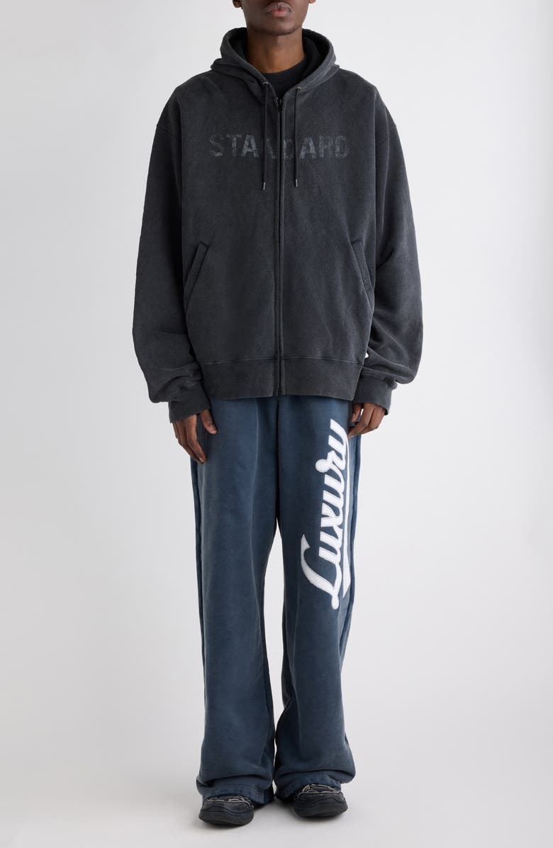 Balenciaga Oversize Zip-Up Graphic Hoodie, Alternate, color, 1041 Faded Washed Black