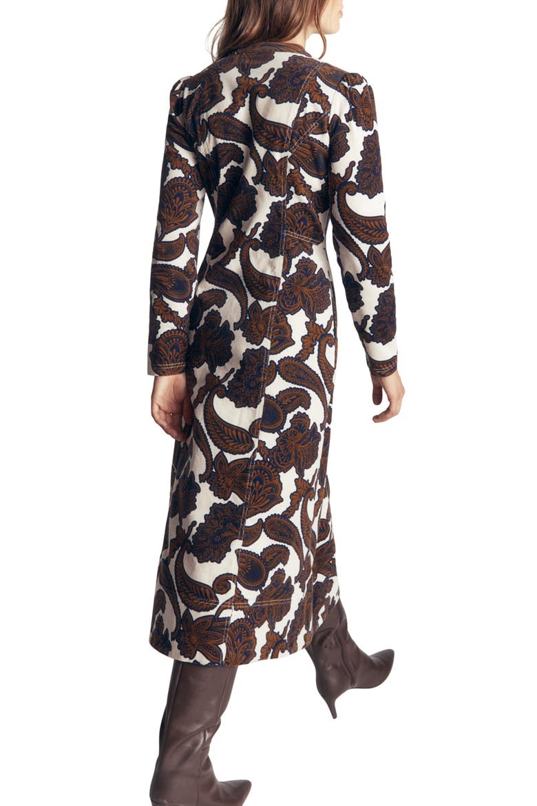Una Paisley Corduroy Midi Dress, Alternate, color, ALMOND MILK PAISLEY BOUQUET