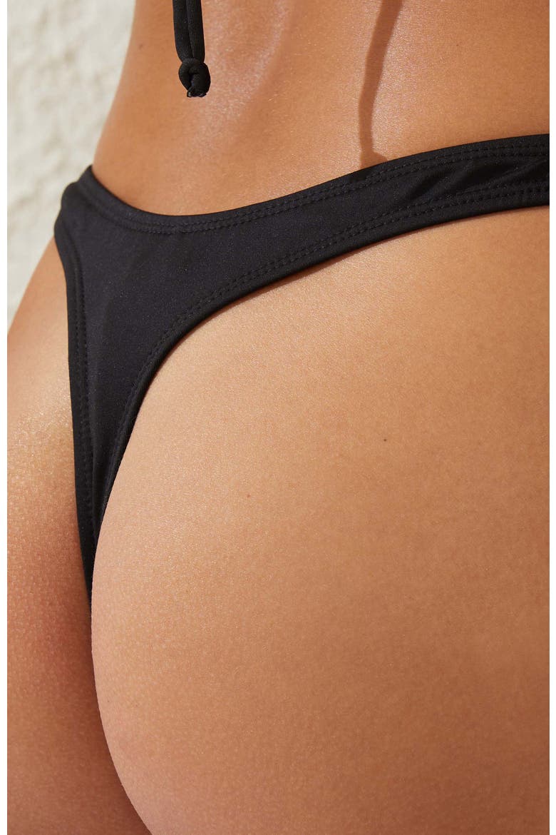 Women's Refined High Side Thong Bikini Bottom, Alternate, color, Black