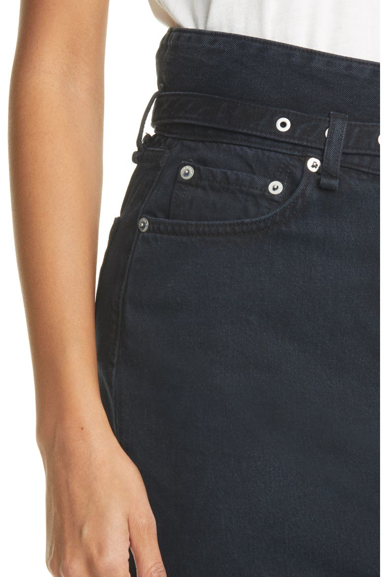 Paperbag Waist Denim Midi Skirt, Alternate, color, BLACK BIRD