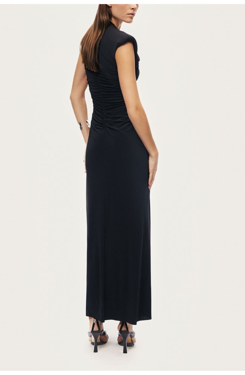 Nocturne Ruched Deep V-Neck Maxi Dress, Alternate, color, Black
