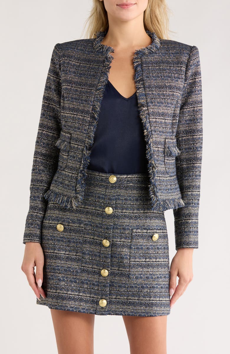 L'AGENCE Angelina Tweed Jacket, Main, color, Blue/ Green Multi Tweed