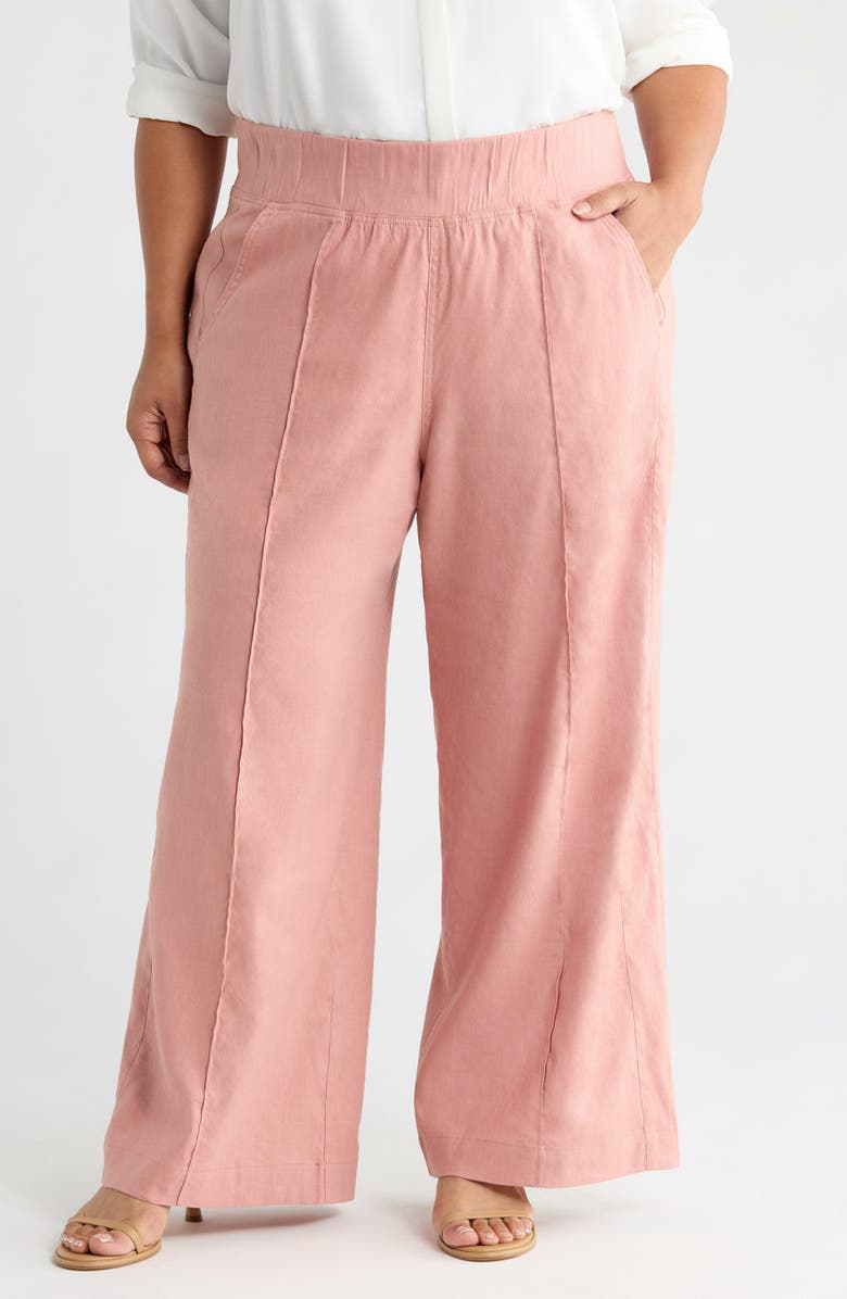 SEE ROSE GO Multitasker Linen Blend Wide Leg Plus Size Pant, Alternate, color, Dusty Rose