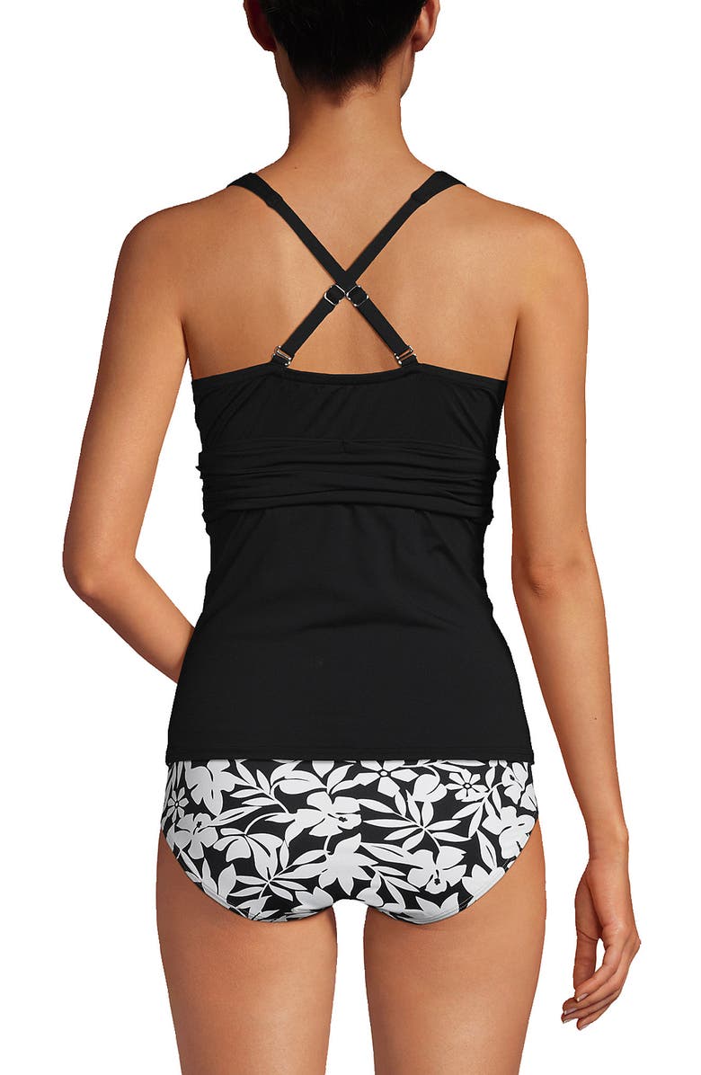 Lands' End Chlorine Resistant Plunge X-Back Tankini Swimsuit Top, Alternate, color, Black
