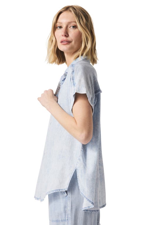 Splendid Kathryn Frayed Denim Shirt In Bleached Indigo