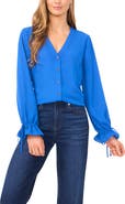 CeCe Tie Cuff Button-Up Top