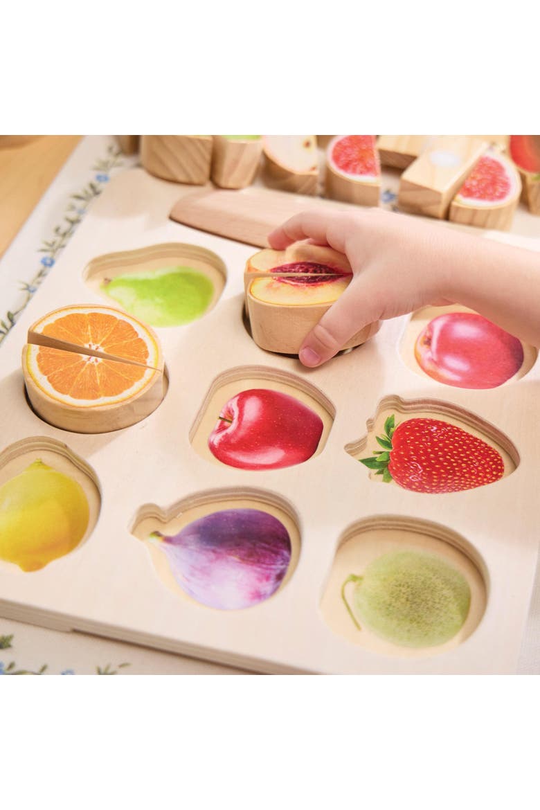 Wooden Slice & Match Fruit Puzzle, Alternate, color, Beige