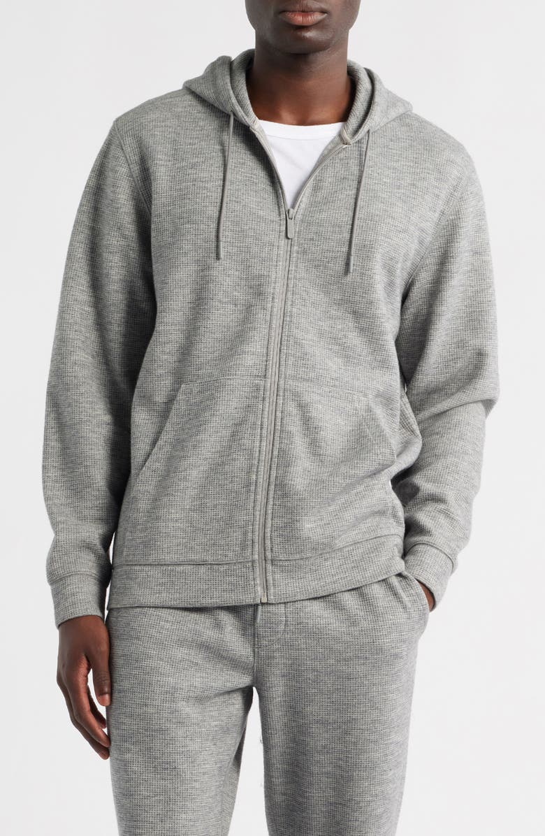 Zella Waffle Knit Zip-Up Hoodie, Main, color, Grey Heather