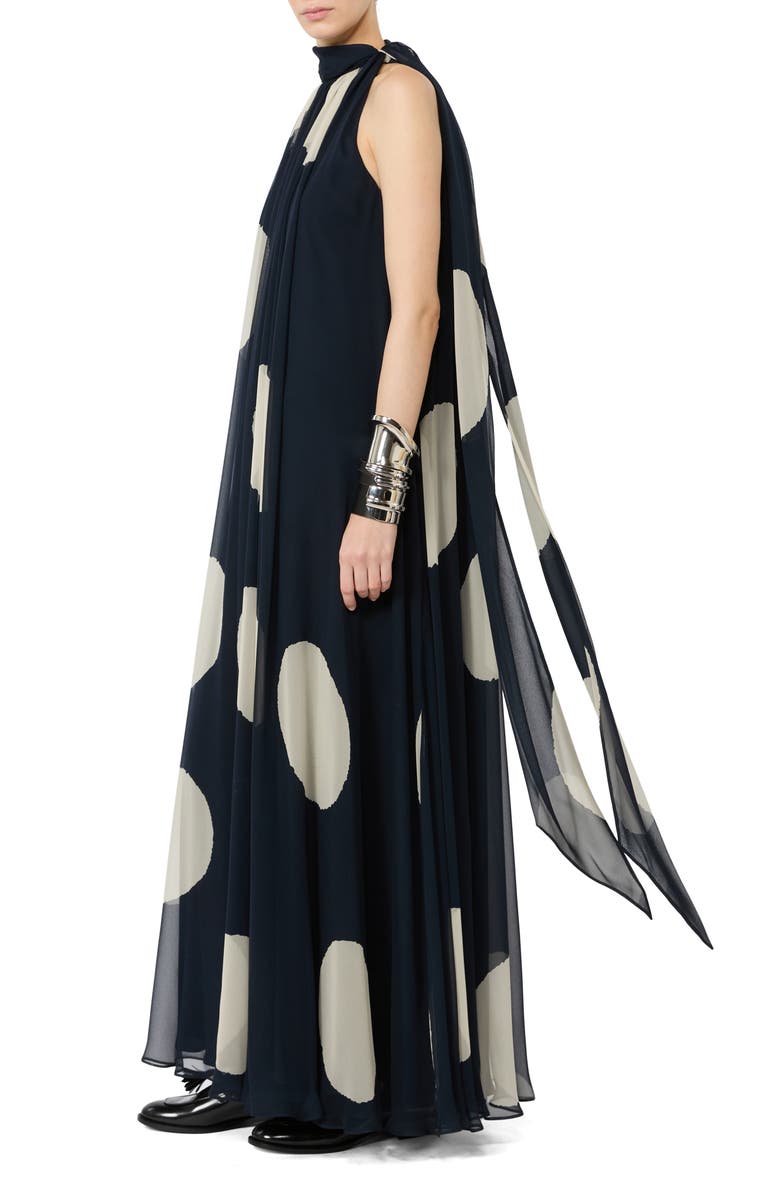 Max Mara Agente Polka Dot Long Silk Georgette Dress, Alternate, color, Midnight Blue