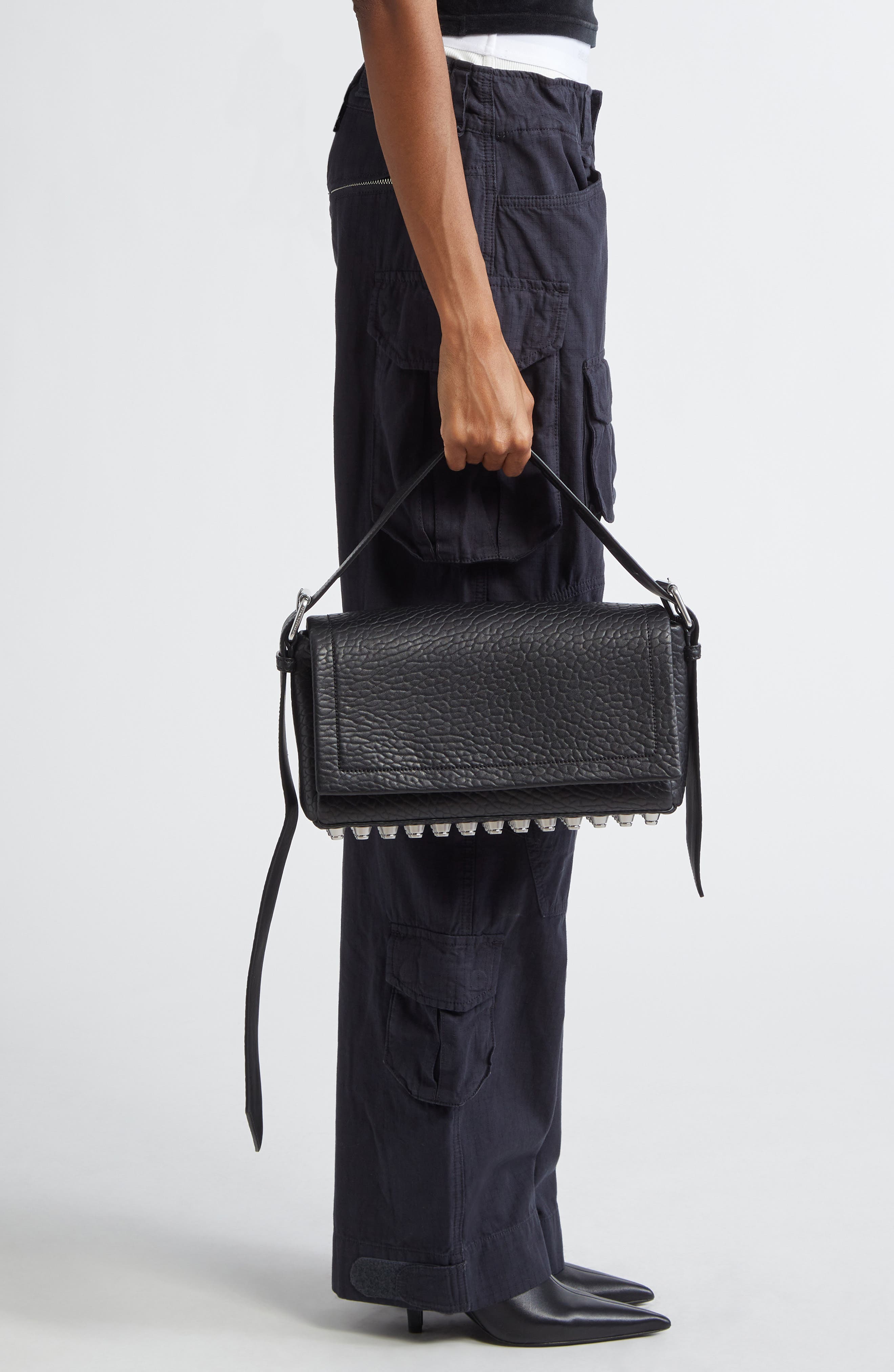 Alexander Wang Medium Ricco Leather Shoulder Bag, Alternate, color, 001 Black