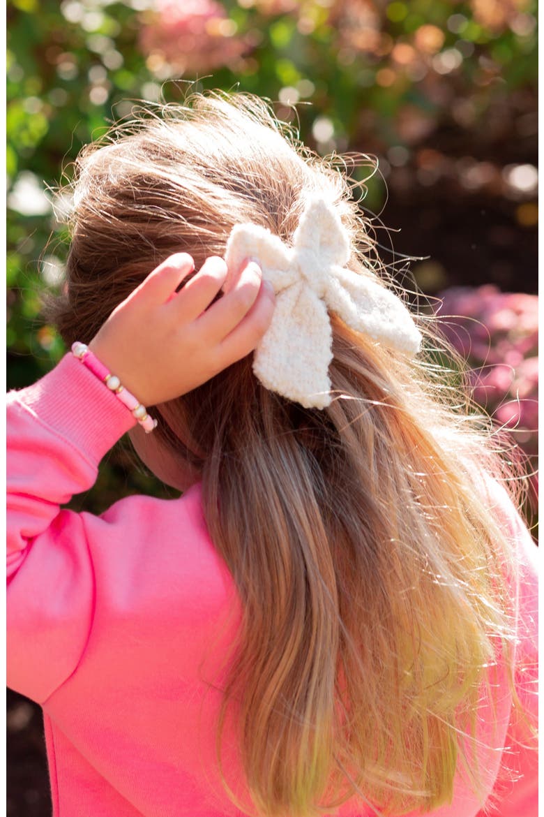 Boucle Girls' Hair Bow Barrette, Alternate, color, White