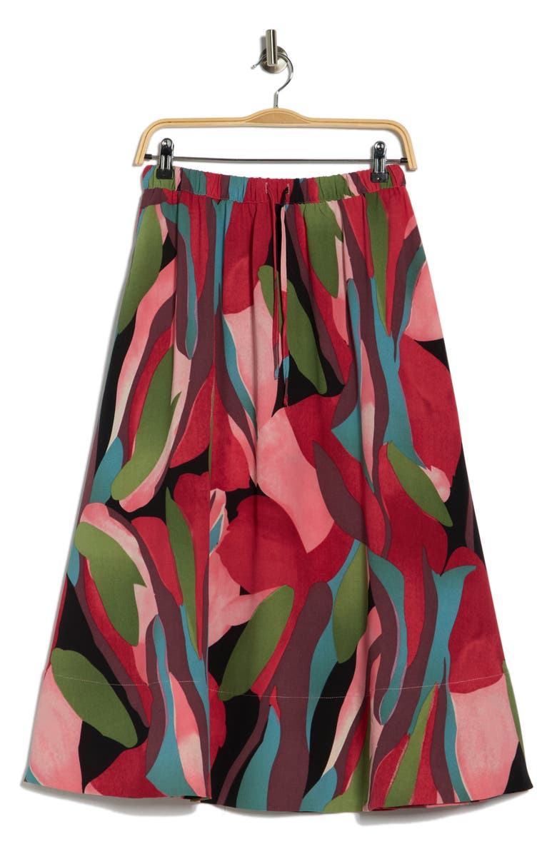 Adrianna Papell Tie Waist Midi Skirt, Alternate, color, Mosaic Leaves