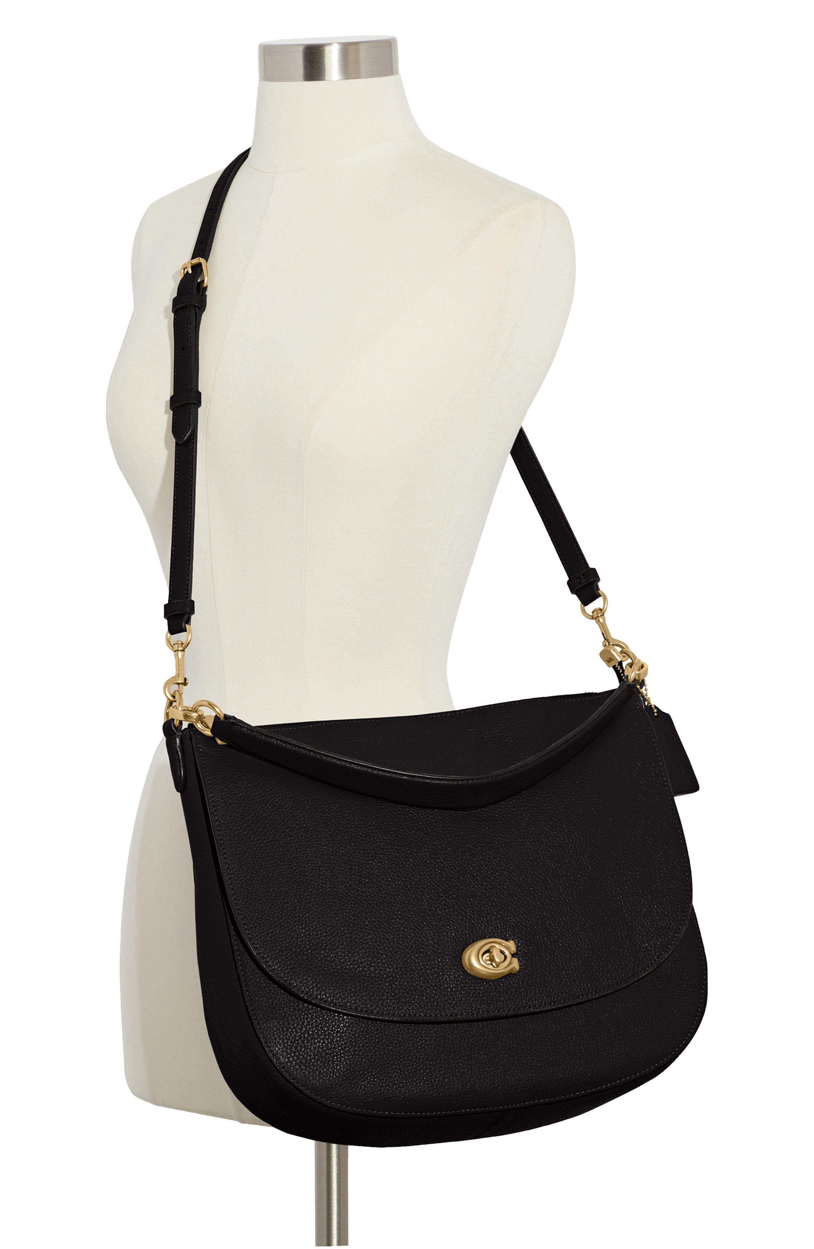 Polished Pebble Leather Shoulder Bag (Nordstrom Exclusive), Alternate, color, B4/ BLACK