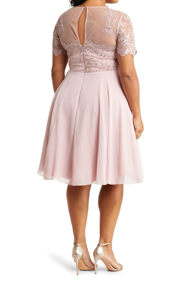 Embroidered Fit & Flare Cocktail Dress, Alternate, color, MINK