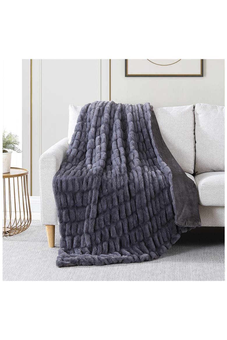 Luxury Faux Fur Throw Blanket - 50" x 60", Main, color, GRAY