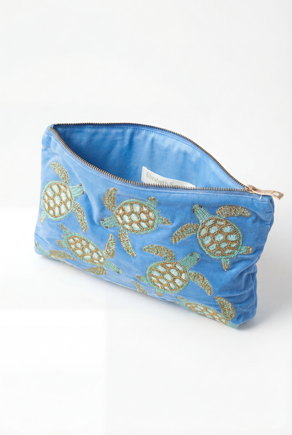 Elizabeth Scarlett Turtle Conservation Velvet Everyday Pouch, Alternate, color, Caribbean Blue