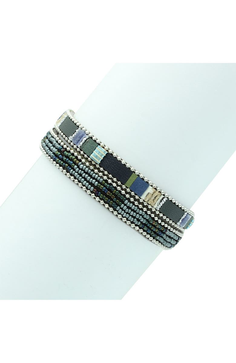 OLIVIA WELLES Sadie Magnetic Beaded Wrap Bracelet, Main, color, Silver / Green