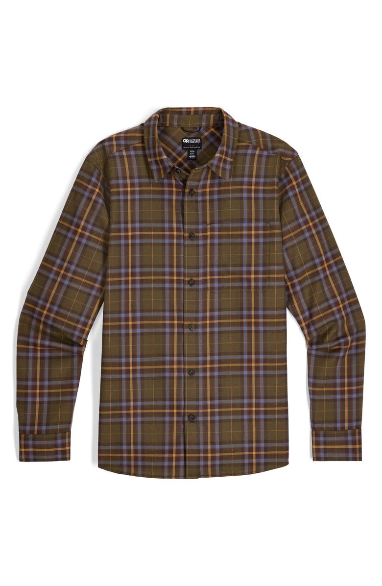 Outdoor Research Ravenna Performance Flannel Button-Up Shirt, Alternate, color, Dark Olive Plaid