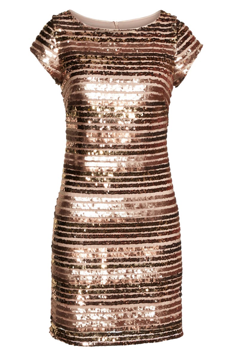 Eliza J Cap Sleeve Sequin Stripe Dress, Alternate, color, 