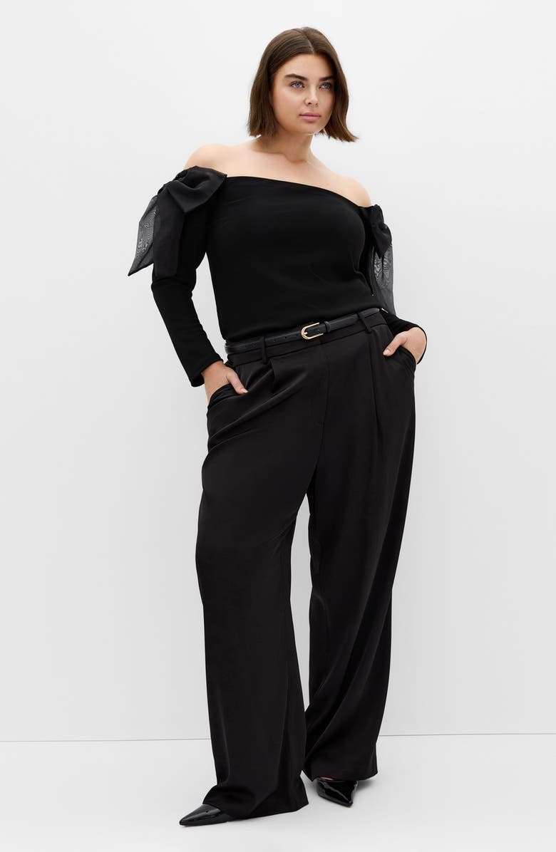 City Chic Stacie Off the Shoulder Long Sleeve Top, Alternate, color, Black