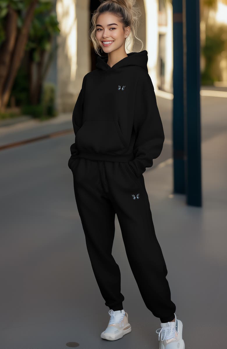 Dalix Butterfly Midweight Fleece Relaxed Sweatsuit, Alternate, color, Black