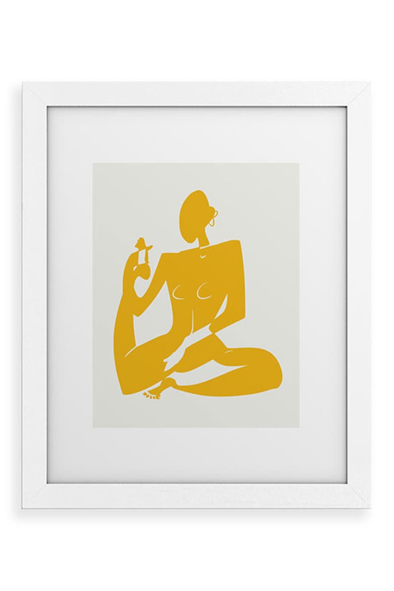 Yoga Nude in Yellow Framed Wall Art, Main, color, WHITE FRAME 13X19