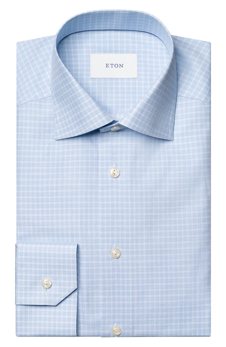 Eton Contemporary Fit Check Fine Cotton Twill Dress Shirt, Alternate, color, Dark Blue