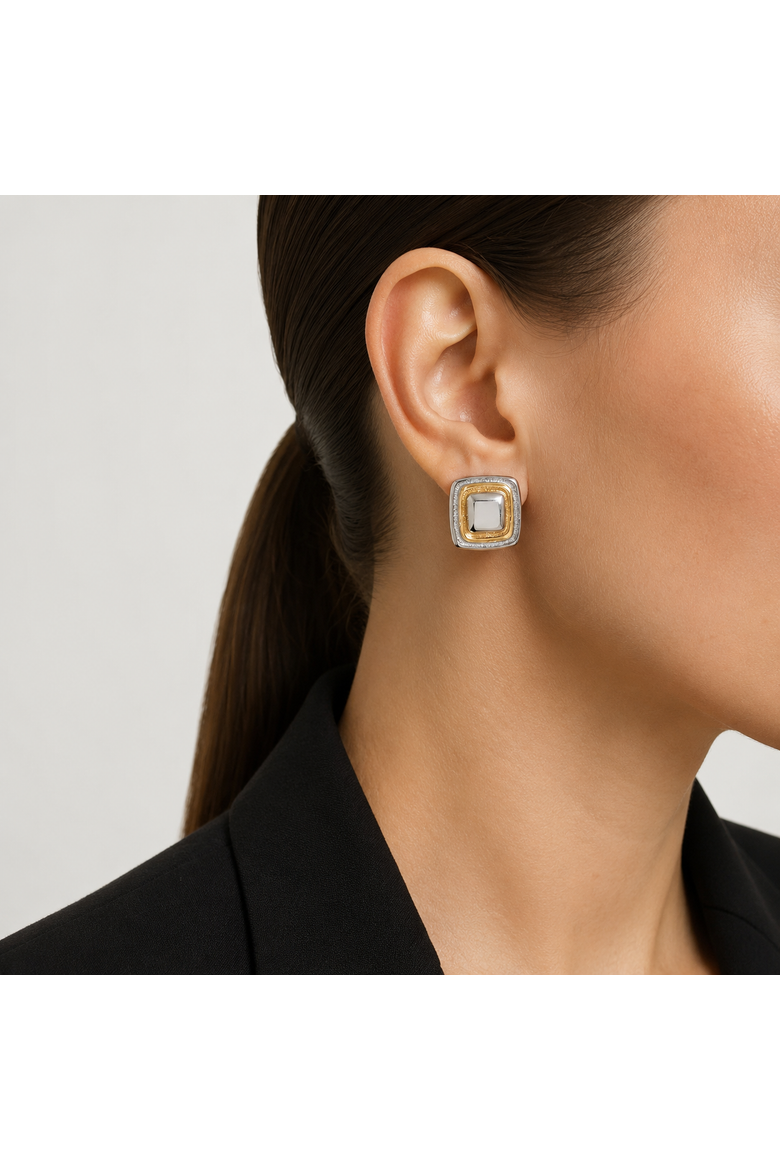 Noa Sqaure Earrings, Alternate, color, Silver Two Tone