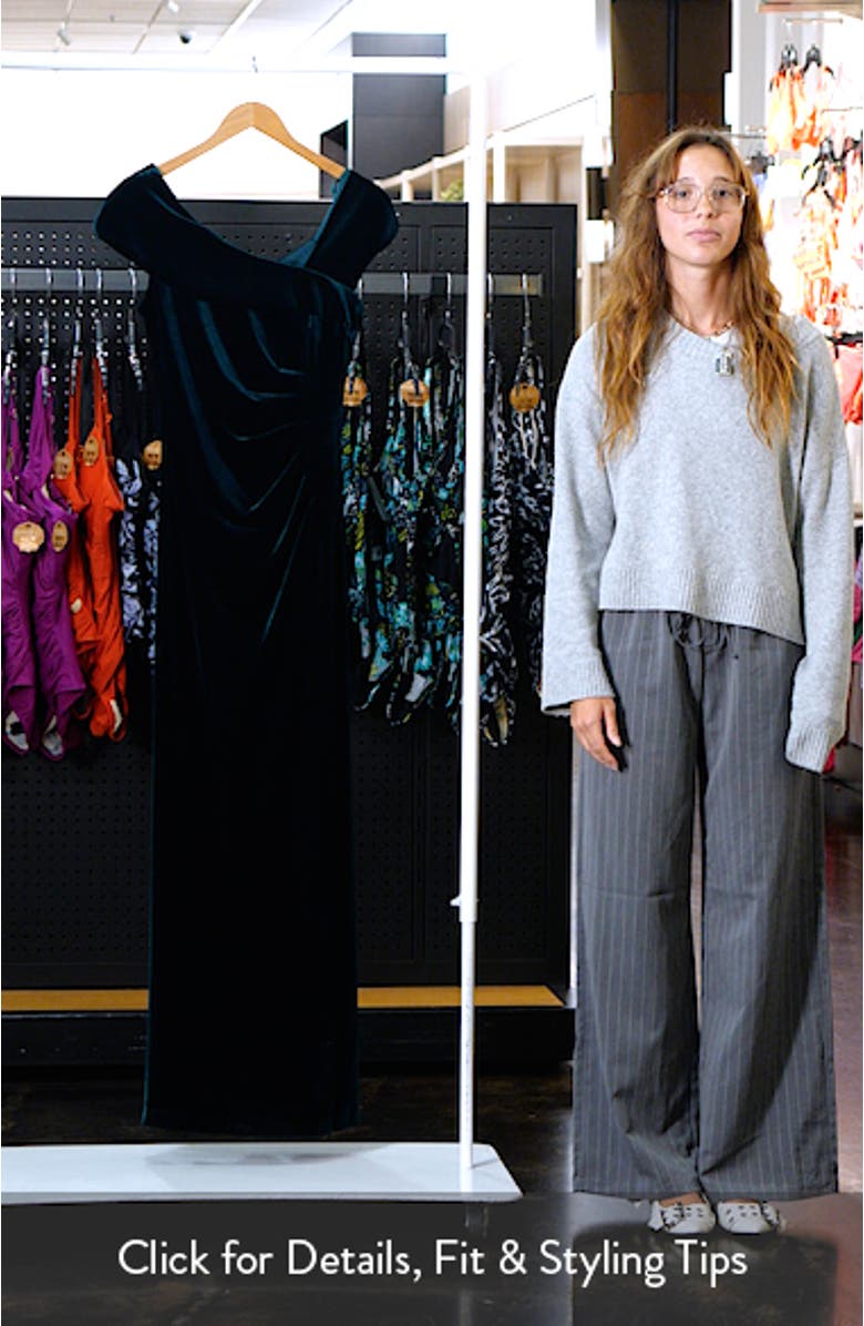 Asymmetric Neck Cap Sleeve Stretch Velvet Gown, sales video thumbnail