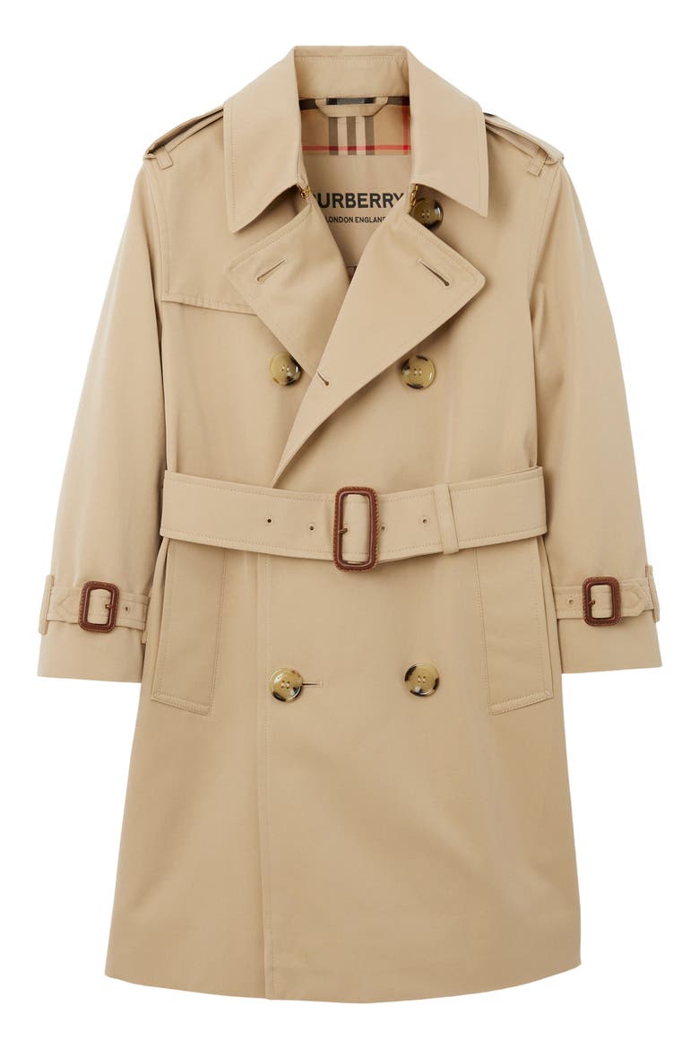 Girls' Gabardine Trench Coat, Main, color, HONEY