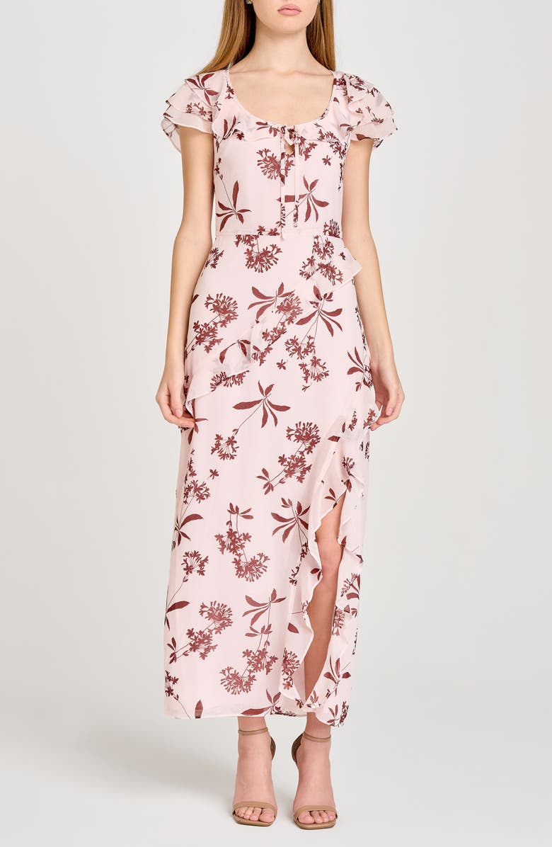 WAYF Violetta Floral Ruffle Sleeve Dress, Main, color, Baby Pink Floret