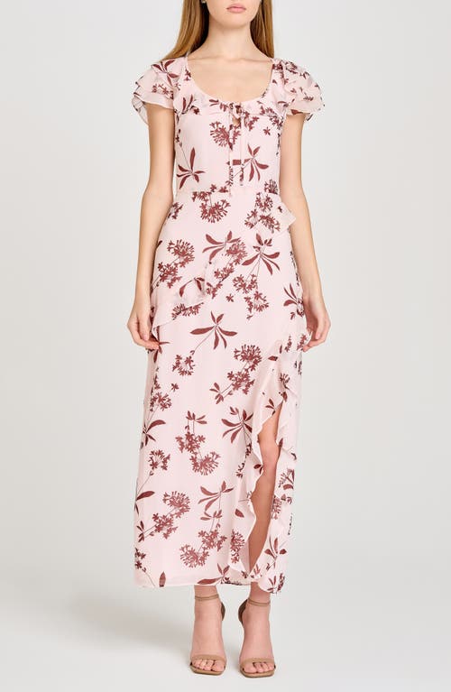 Shop Wayf Violetta Floral Ruffle Sleeve Dress In Baby Pink Floret